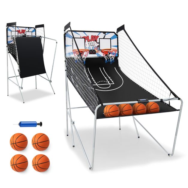 Coast Basketball-Spielautomat – Doppelter Basketballkorb mit elektronischer Anzeigetafel, 207 x 108 x 205 cm – Schwarz