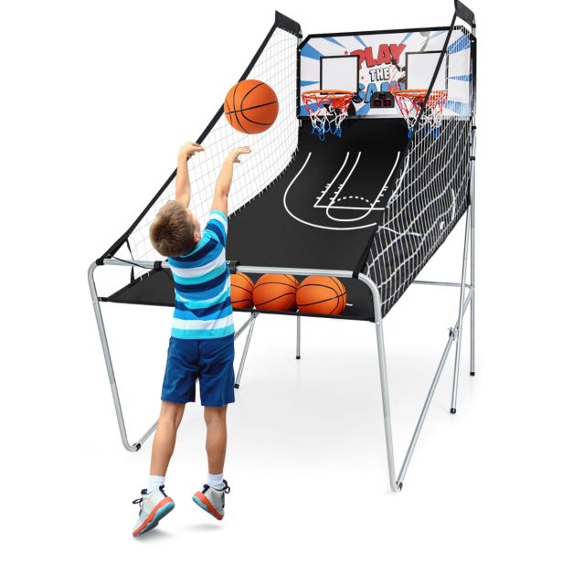 Coast Basketball-Spielautomat – Doppelter Basketballkorb mit elektronischer Anzeigetafel, 207 x 108 x 205 cm – Schwarz