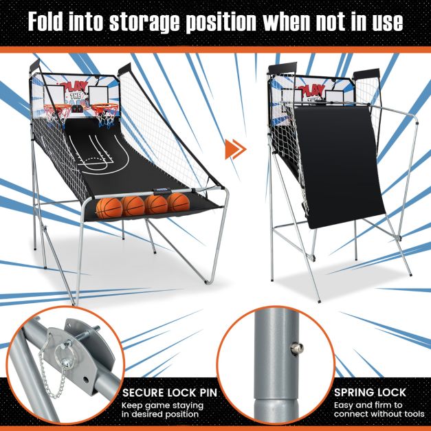 Coast Basketball-Spielautomat – Doppelter Basketballkorb mit elektronischer Anzeigetafel, 207 x 108 x 205 cm – Schwarz