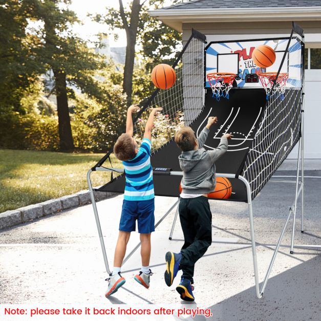 Coast Basketball-Spielautomat – Doppelter Basketballkorb mit elektronischer Anzeigetafel, 207 x 108 x 205 cm – Schwarz