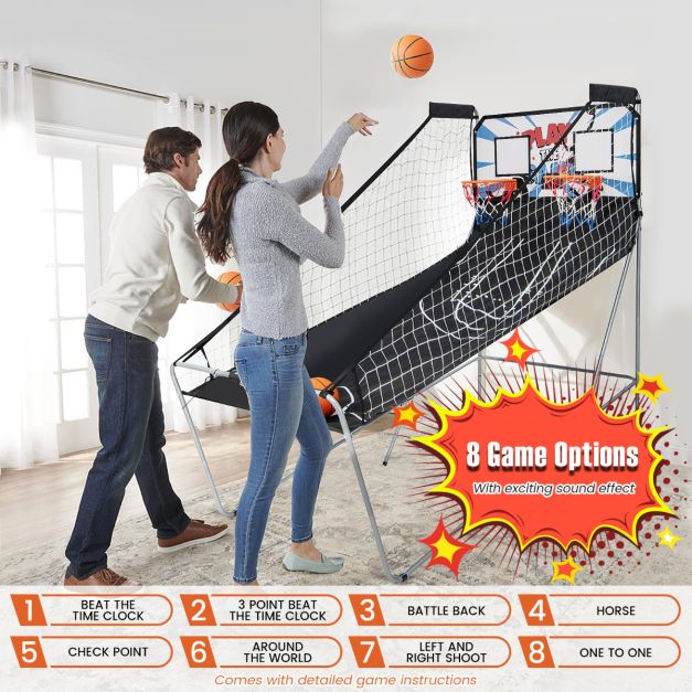 Coast Basketball-Spielautomat – Doppelter Basketballkorb mit elektronischer Anzeigetafel, 207 x 108 x 205 cm – Schwarz