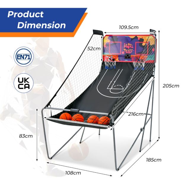 Coast Basketball Game - Elektronisch - Zusammenklappbar - Doppelt - Arcade - 203x110x205cm - Lila/Schwarz