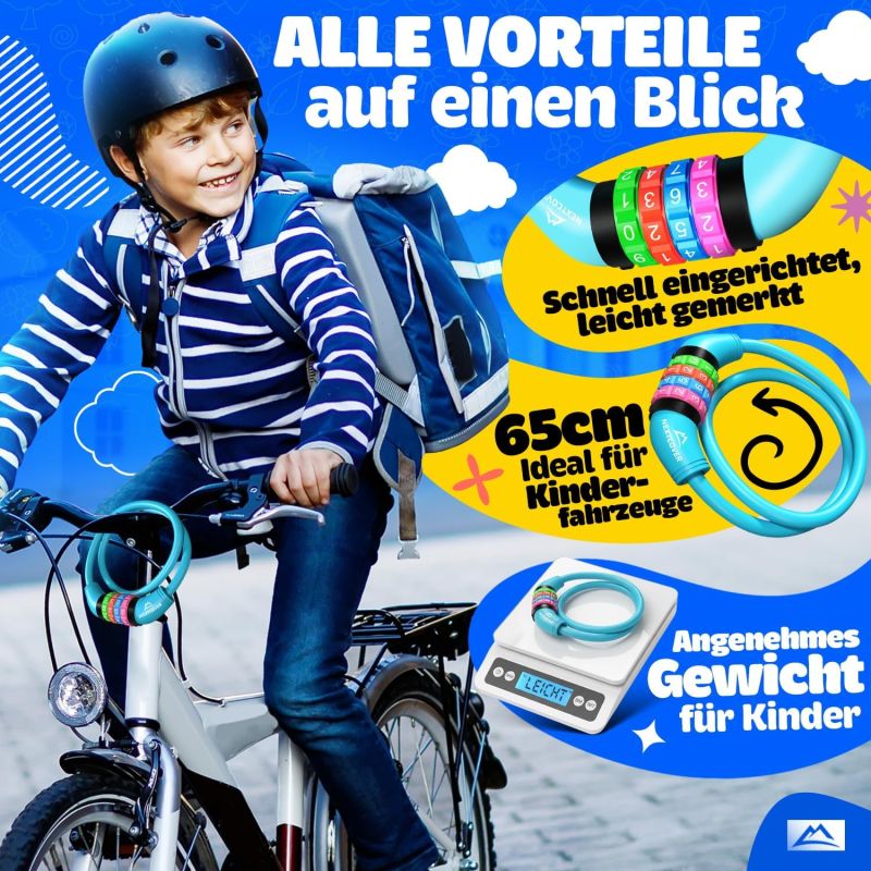 NEXTCOVER® Kinderfahrradschloss mit 4-stelligem Zahlencode – Zahlenschloss mit bunten Ziffern