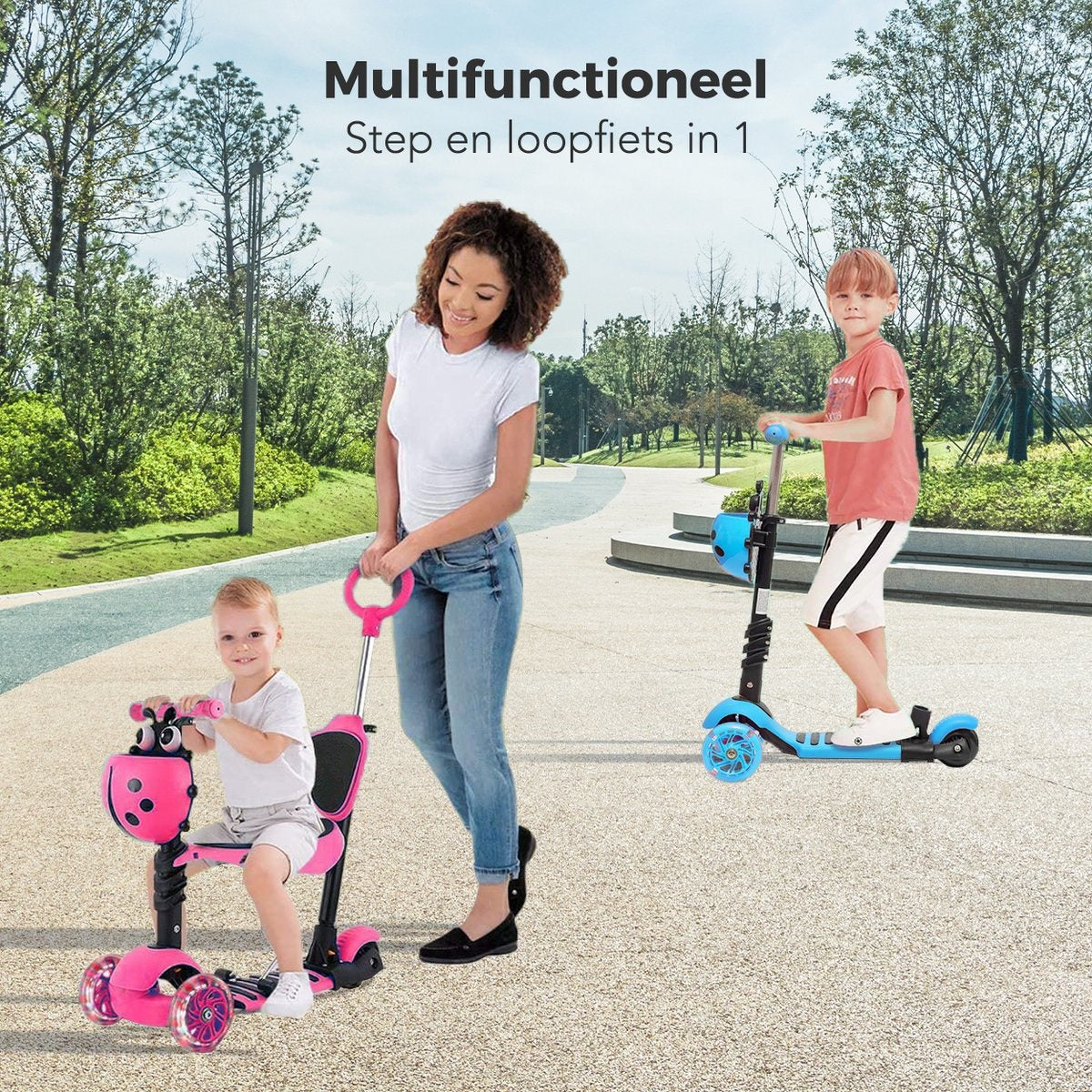 LifeGoods MultiRider - Kinderroller mit Lenker - 3 -8 Jahre - Jungen/Mädchen - 3 leuchtende Räder - Pink