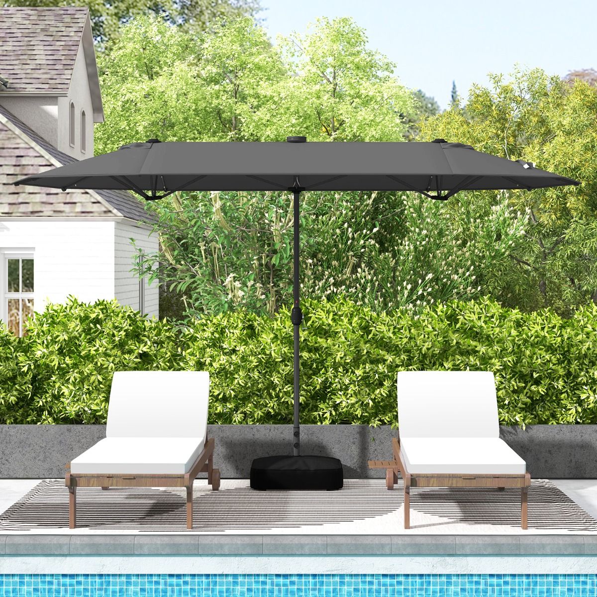 Coast Doppel-Gartenschirm mit solarbetriebenem LED-Licht – 400 x 200 cm – Grau