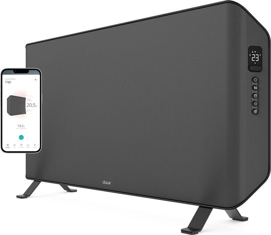 Duux Edge 1500W Smart Konvektor-Heizung - Elektrische Heizung - Elektrische Heizung Bad, Wohnzimmer, Büro - Grau