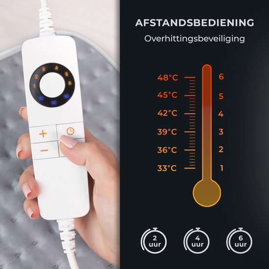 STAUS&BACH CozySnug - Elektrische Unterbettdecke für 1 Person (100W) - Wärmedecke mit 6 Heizstufen und Timer (2, 4 und 6 Stunden) - Waschbare Decke - 150x80 cm - Grau