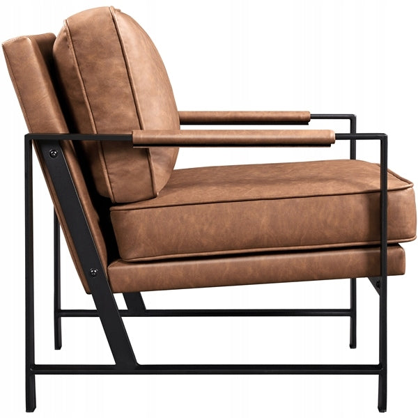 Yaheetech Retro-Loungesessel – Kunstleder mit schwarzem Metallgestell – Hellbraun – 64 x 80 x 81 cm