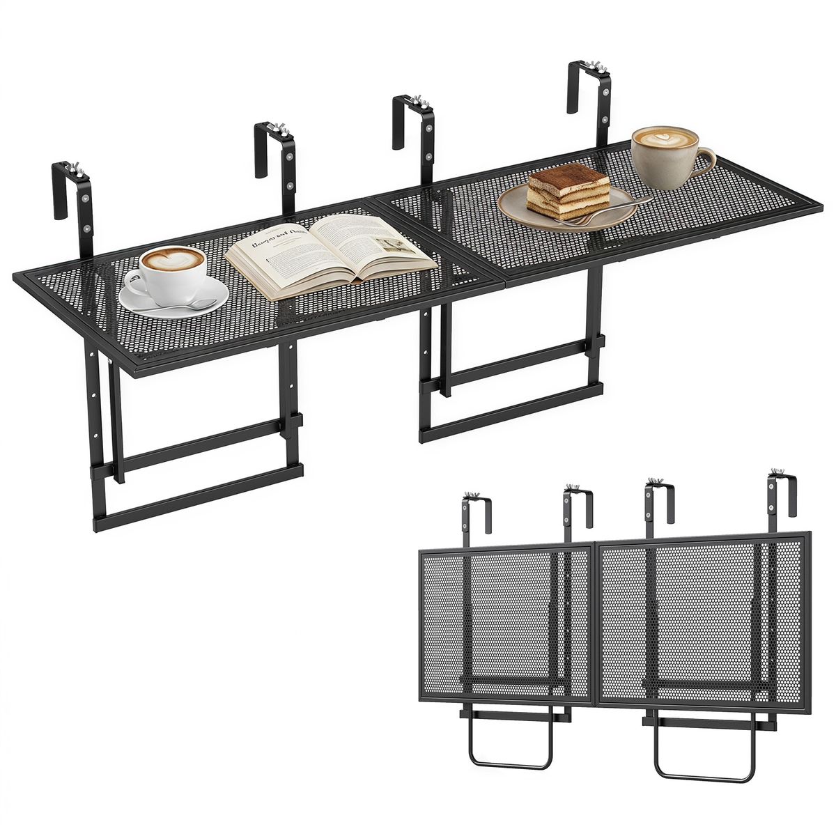 Coast Balkon-Hängetisch-Set – 2-teilig – Zusammenklappbar – Höhenverstellbar – Schwarz