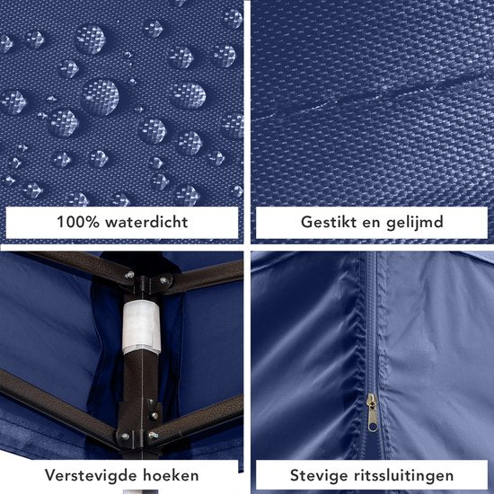 LifeGoods Partyzelt - Pavillon - EasyUp - faltbar - 4 Seitenwände - wasserdicht - mit Tragetasche mit Rädern - 3x3 Meter - Dunkelblau