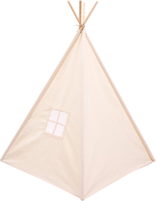 Sunny Vera Tipi-Zelt in Creme für Kinder – Wigwam-Spielzelt aus Baumwolle mit Fenster – Tipi-Zelt für Kinder mit Bodenmatte – 110 x 110 x 160 cm – Stangen aus Holz