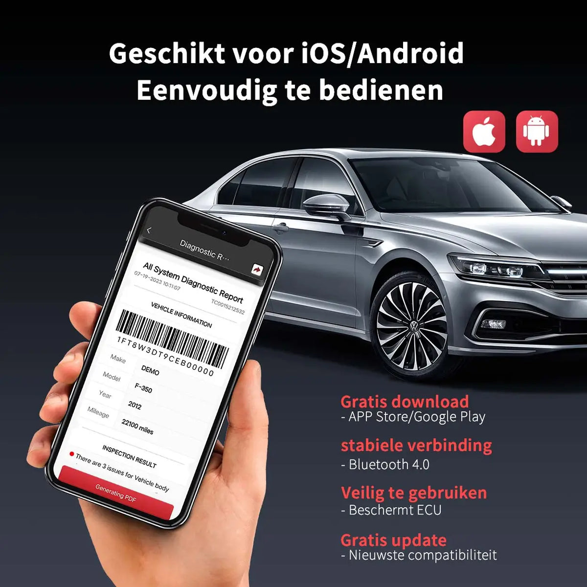 MUCAR BT200 Pro OBD2-Scanner mit Bluetooth, lebenslang kostenlose Vollsystemdiagnose, 15 Reset-Dienste (1 Jahr kostenlos), alle OBD2-Funktionen, kompatibel mit über 128 Automarken, für iOS und Android