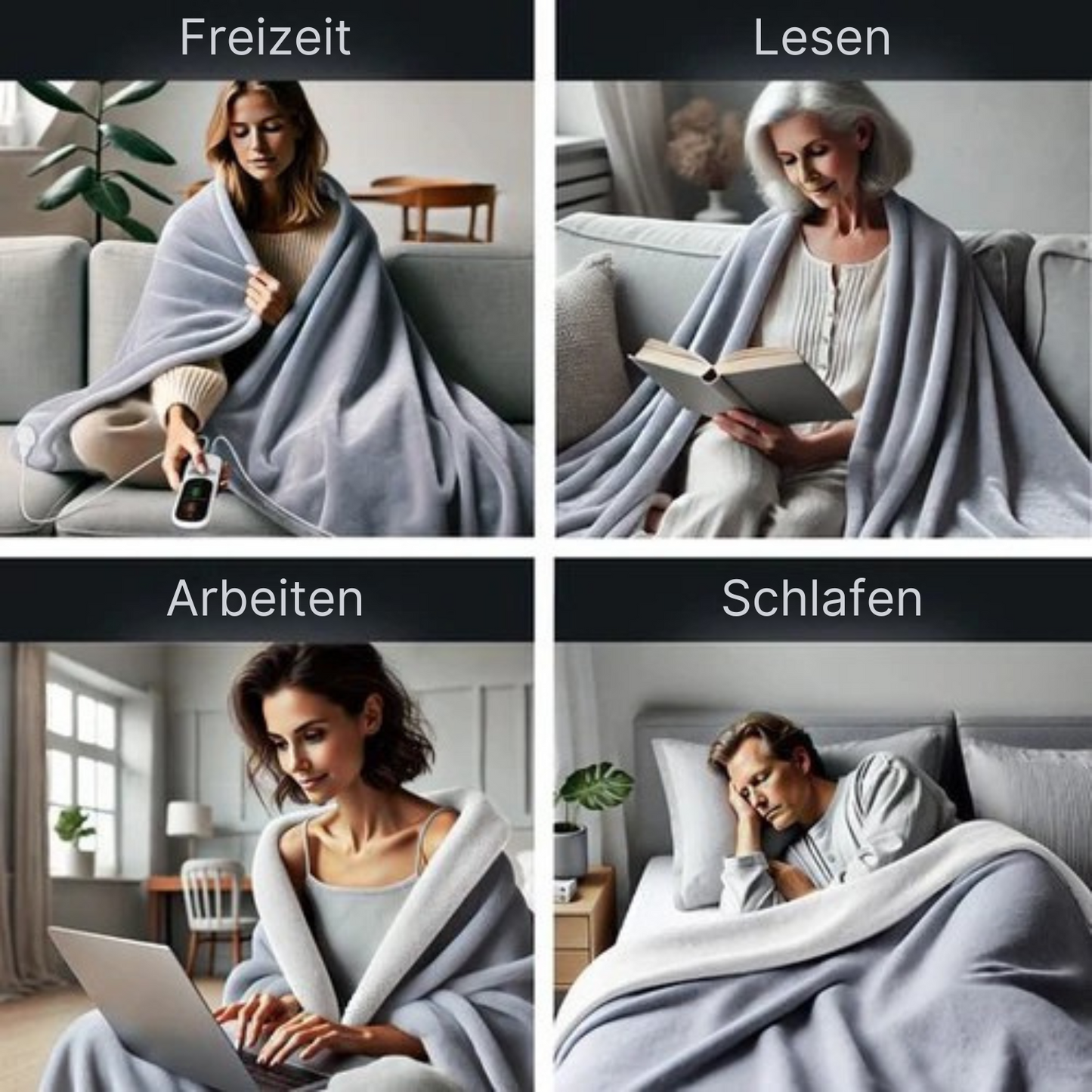 STAUS&BACH - XXL Heizdecke - bis 9 Stunden Timer - 9 Stufen - 180x160 cm - Waschmaschinenfest - Anthrazit