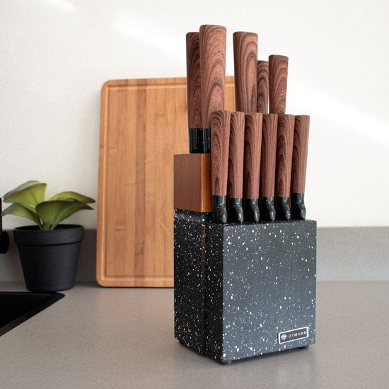 DymundÂ® Messerset mit Block - Kochmesserset inkl. Messerblock - (13-teilig) - Schwarz - Edelstahl