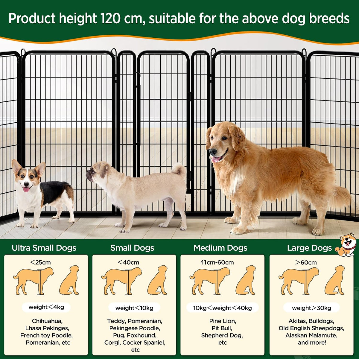 Yaheetech Hundeauslauf mit Tür – 8 Elemente – 71 x 120 cm pro Element – Schwarz