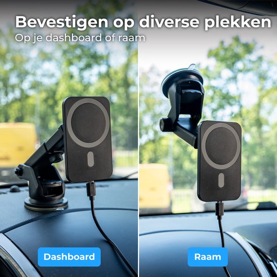 Nuvance Handyhalter für das Auto – Handyhalter mit Saugnapf – Kompatibel mit MagSafe – Inkl. USB-C-Kabel – Kabelloses Ladegerät – Handyhalter für das Auto