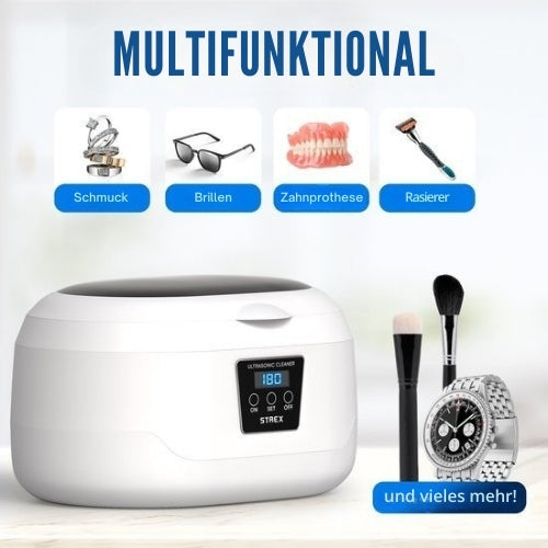 Strex - Ultraschallreiniger - Reinigungsgerät für Brillen/Schmuck/Uhren/Münzen - 600ml - 360° - Weiß
