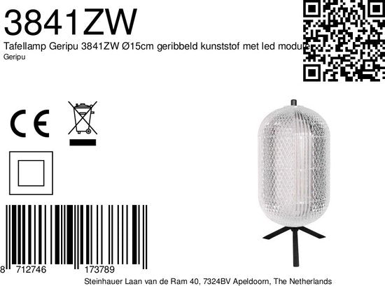Tischlampe Geripu 3841ZW, Ø 15 cm, gerippter Kunststoff mit LED-Modul – Transparent/Schwarz – Design – Mexlite