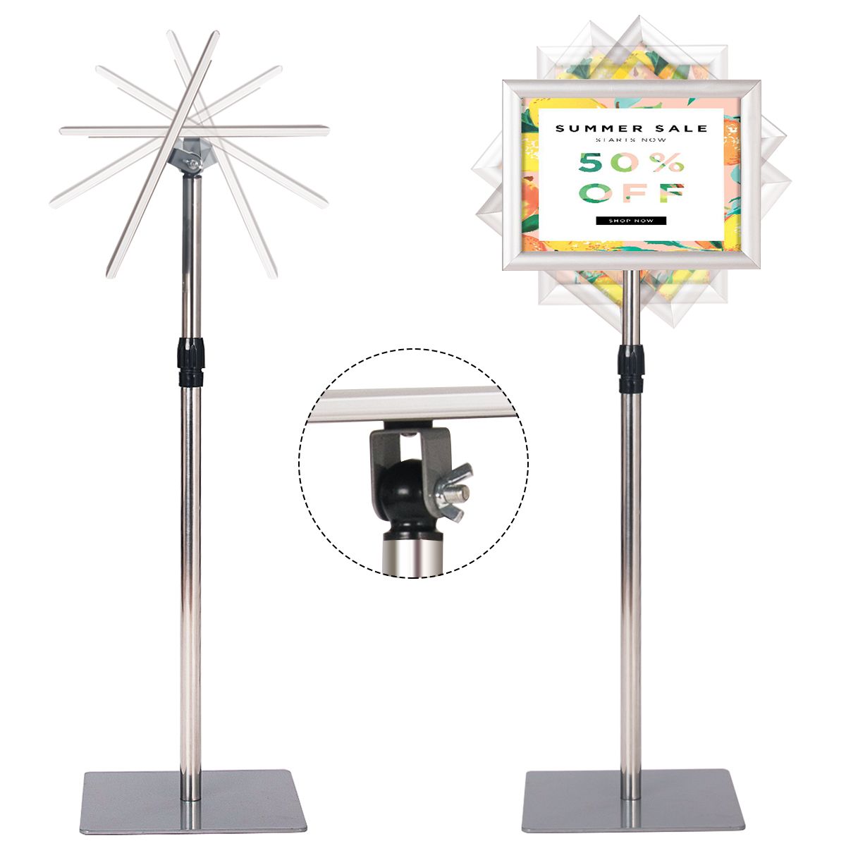 Küsteninformationsständer A4 - verstellbar 73,5-118 cm - silber - 2er Set mit Posterrahmen