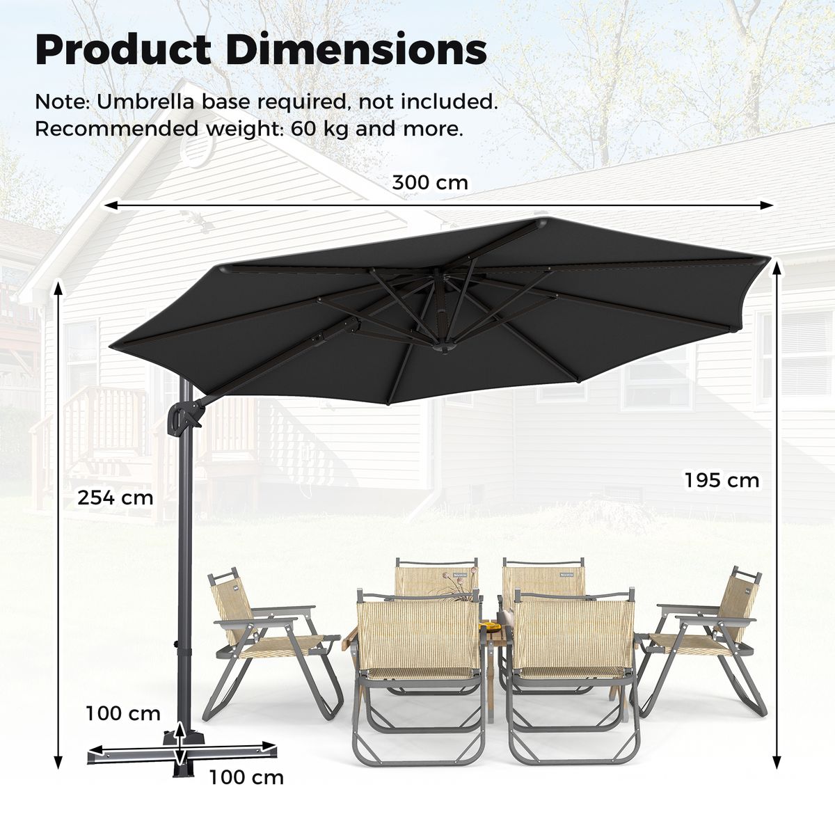 Coast-Sonnenschirm mit Fußpedal – um 360° drehbar – in 6 Stufen neigbar – grau, Ø 300 cm