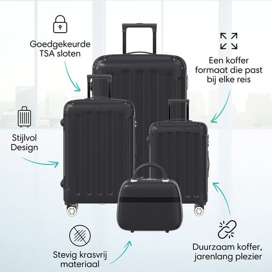 Voyagoux® Kofferset 3 Stück - ABS Kofferset - L / M / S - Koffer - Schwarz