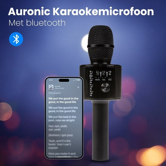 Auronic Karaoke-Mikrofon - Für Kinder und Erwachsene - Bluetooth - Drahtlos - mit Lautsprecher - Schwarz