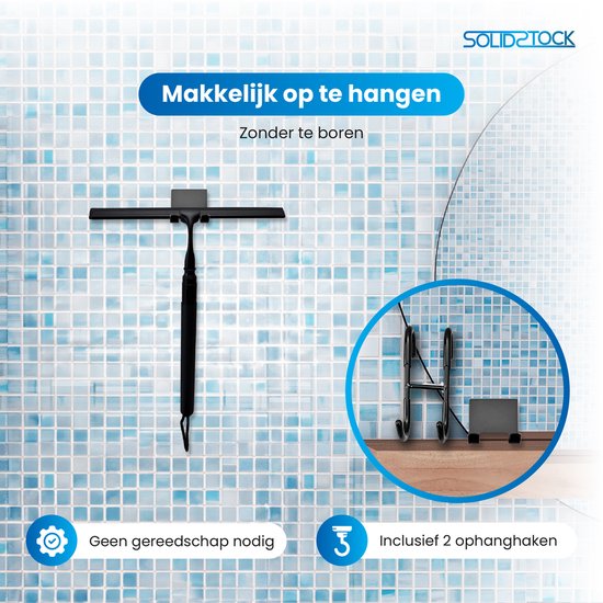 SolidStock Luxus-Bodenwischer aus Edelstahl – Bodenwischer mit Stiel – Längenverstellbar von 38,5 bis 129 cm – Wischer für Dusche und Badezimmerboden – Ausziehbarer Duschwischer – Schwarz