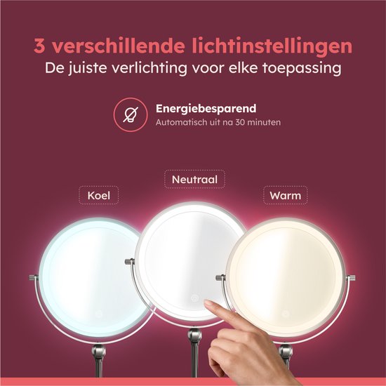 Fraay® Make-up-Spiegel mit LED-Beleuchtung - 10-fache Vergrößerung - Vergrößerungsspiegel mit Licht - wiederaufladbar - Rasierspiegel - Badezimmerspiegel - Nickel