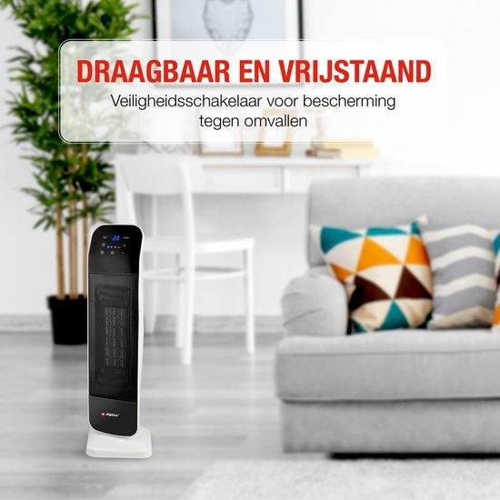 alpina Elektroheizgerät - Keramik-Heizlüfter - auch zum Kühlen - Timer - Fernbedienung - Schwenkfunktion - 2000W - Schwarz-Weiß