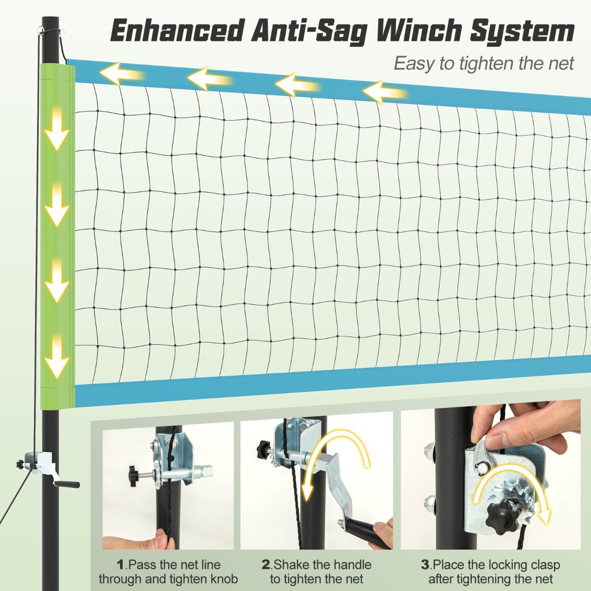 Coast Volleyballnetz für Pool und Strand - Verstellbar mit Ständern - 9,75 x 0,9 m - Grün