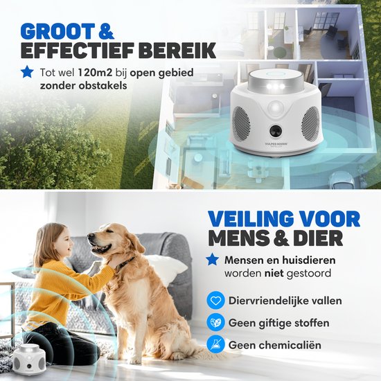 Vulpes Goods® Repellent - Ultraschall-Mausvertreiber - Schädlingsvertreiber für Innenräume - Tierfreundliche Mäuse- und Insektenbekämpfung - Tierfreundliche Mausefalle - 360 Grad Schutz - Schädlingsvertreiber - MAX Version - Weiß