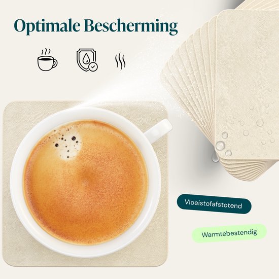 Castagnola Untersetzer aus Kunstleder – Untersetzer für Gläser – Design-Untersetzer mit Halter – Untersetzer-Set aus Kunstleder mit Metallhalter – Leder – 10er-Set – Offwhite – 10 x 10 cm