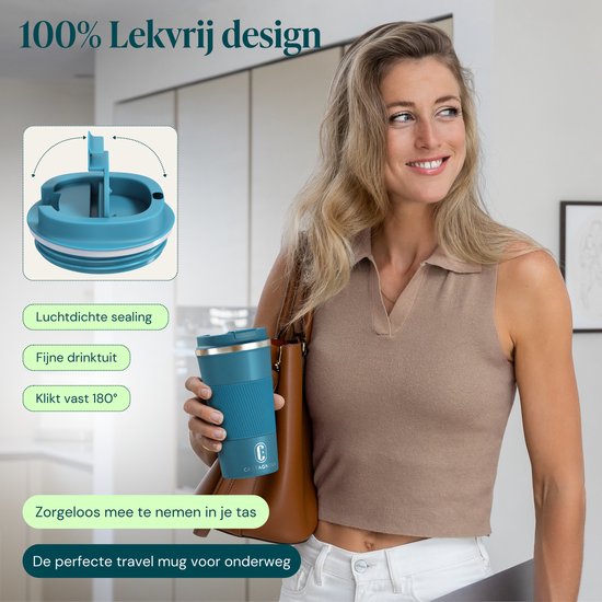Castagnola Thermosbecher – Kaffeebecher zum Mitnehmen – Reisebecher für Kaffee und Tee – Teebecher – 510 ml – Edelstahl – Blau