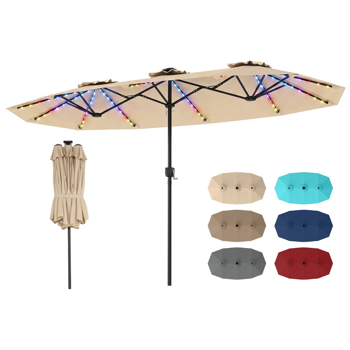 Coast Doppel-Gartenschirm – rechteckig mit LED-Beleuchtung – 400 x 210 cm – beige