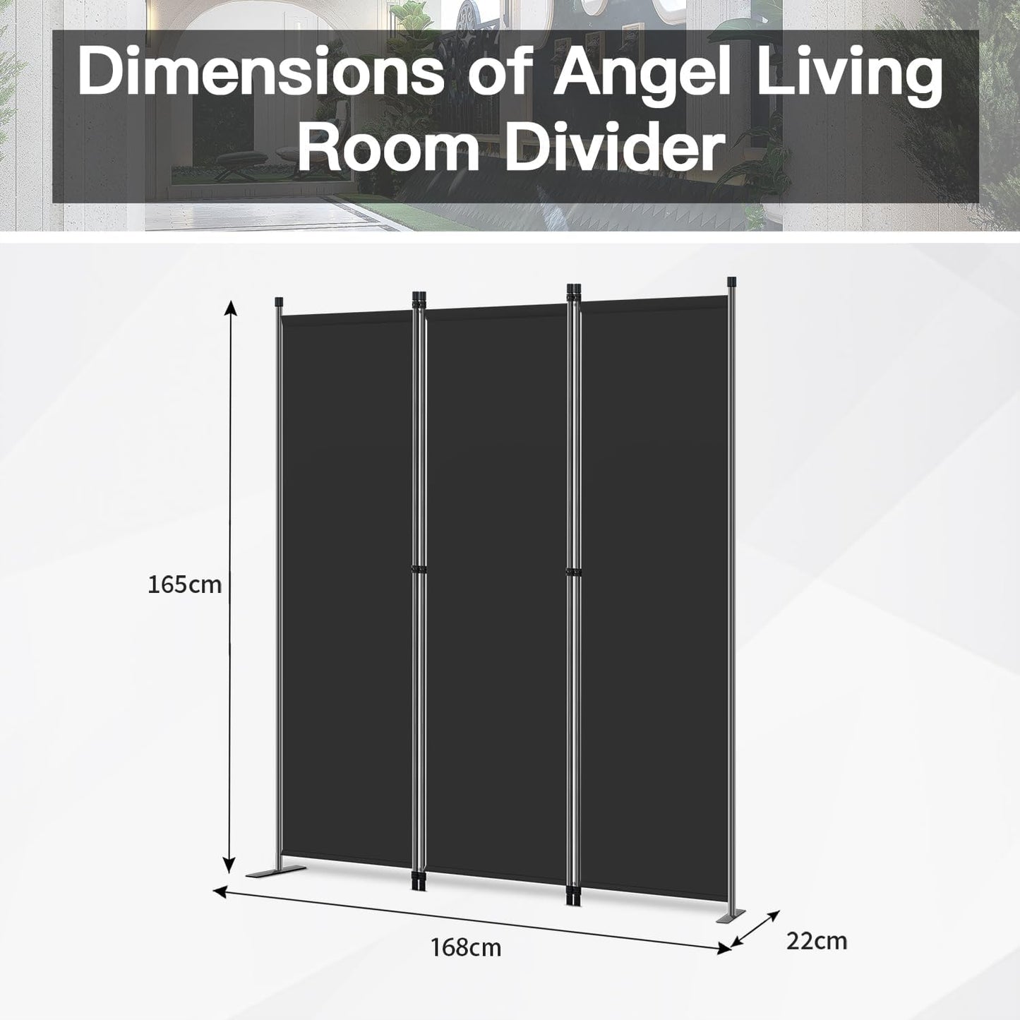 Angel Living Faltwand - 3 Paneele - 168 x 165 cm - Schwarz