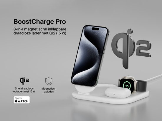 Belkin 3-in-1-Wireless-Ladegerät mit Qi2 15 W – MagSafe-kompatibel – Weiß