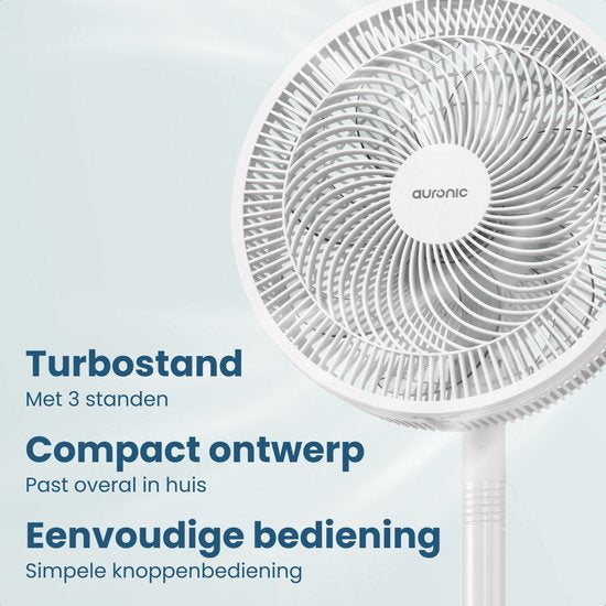Auronic Stehventilator - 3 Geschwindigkeiten - 85° Oszillation - einstellbar von 70-116 cm - Weiß
