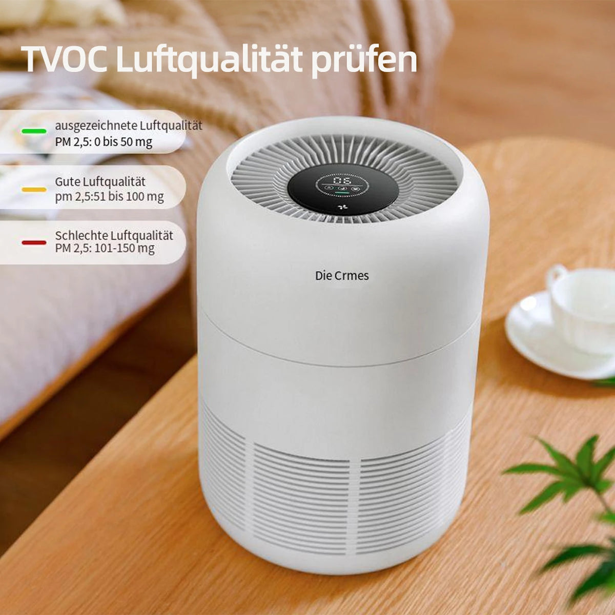 Ormos A8 Luftreiniger – HEPA-Filter und Luftqualitätssensoren – 21 × 21 × 30,2 cm