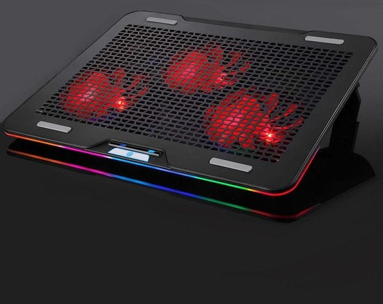 Fuegobird Laptop Cooler - Laptophalter und -kühler - 3 Lüfter - Einstellbar - RGB - Max 17 Zoll - Schwarz