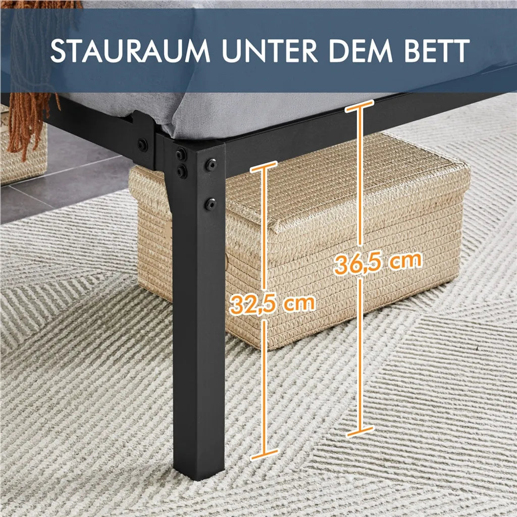 Yaheetech Metallbettgestell - 90x200 cm - Schwarz - Stahl - Lattenrost - Lagerung - Geräuschlos