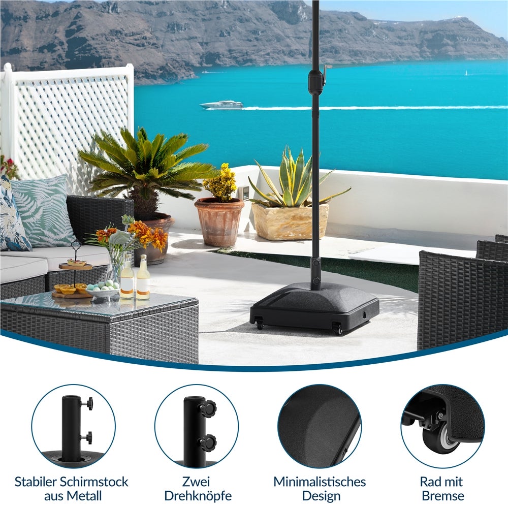 Yaheetech Sonnenschirmständer – befüllbar, 37 l – 4 Räder – 2 davon arretierbar – schwarz