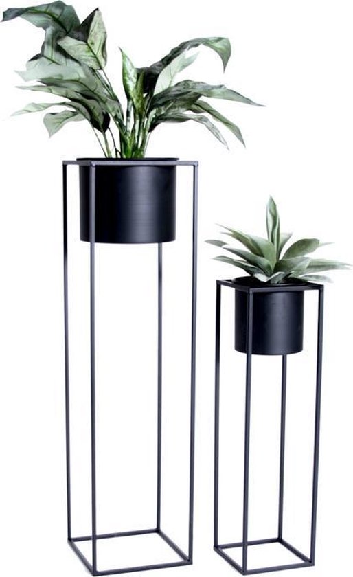 Lifa Living Pflanzgefäß Violett - 2er Set - Metall - Schwarz- Indoor - ø20,5x76cm - ø15x55cm