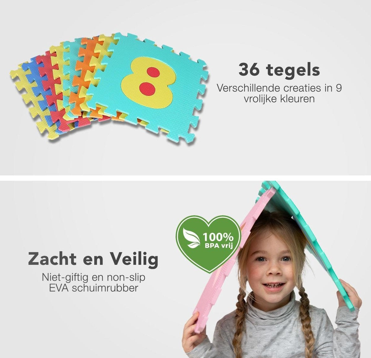 LifeGoods Spielmatte XL - Multicolour - 36-teiliges Puzzle - 180x180 cm