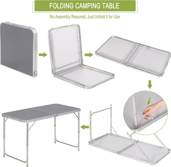 WOLTU Campingtisch Klapptisch Gartentisch Arbeitstisch Balkon höhenverstellbar Aluminium MDF grau CPT8122gr
