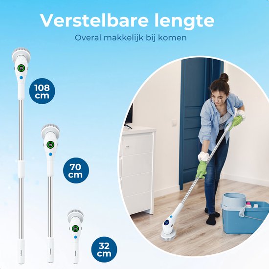 Beepro® Elektrische Reinigungsbürste - Elektrischer Schrubber - Scheuerbürste - Für Bad und Küche - Schrubber mit Griff - 10 Aufsätze