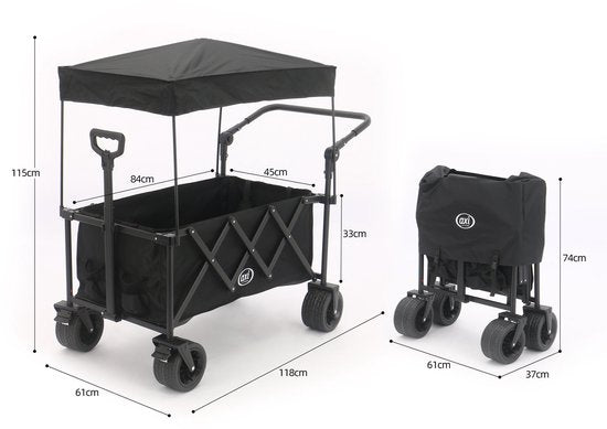 AXI SB221 Zusammenklappbarer Handwagen mit Dach – Schwarz – Mit Zugstange, Bremsen und Schutzhülle – 100 kg Tragkraft – Einfach zu transportieren – Metall