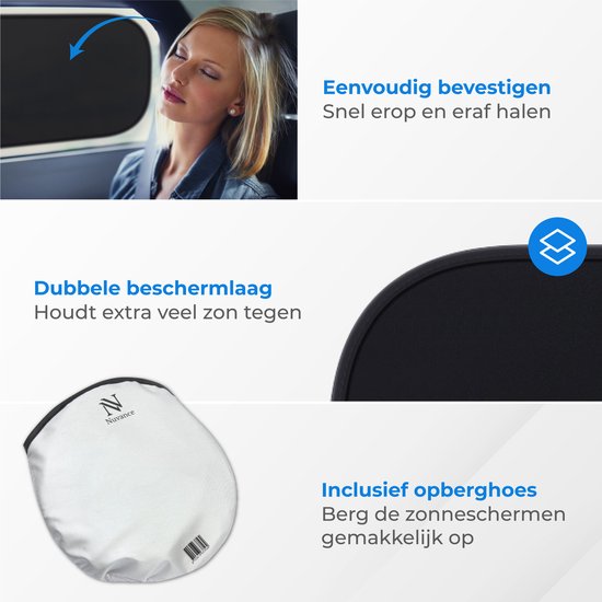 Nuvance - Sonnenschutz Auto Baby - 2 Stück - mit UV-Schutz für Baby und Kind - Sonnenschutz Seitenfenster - Selbstklebend - Einheitsgröße - Schwarz