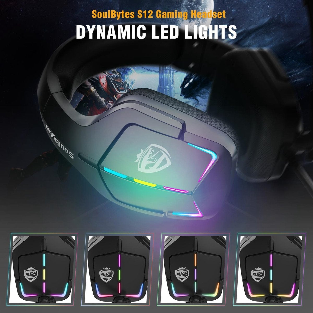 SoulBytes S12 RGB Over-Ear-Kopfhörer - Gaming-Headset mit Stereo-Mikrofon - Multi-Plattform - Schwarz