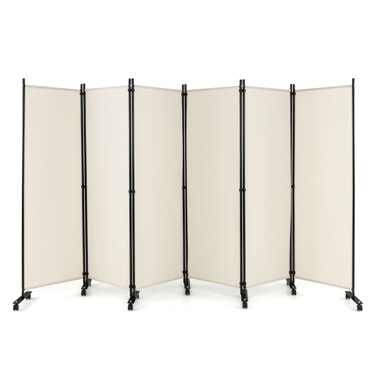 Coast Faltbarer Raumteiler mit 6 Paneelen und feststellbaren Rollen – Weiß – 334,5 x 172 cm