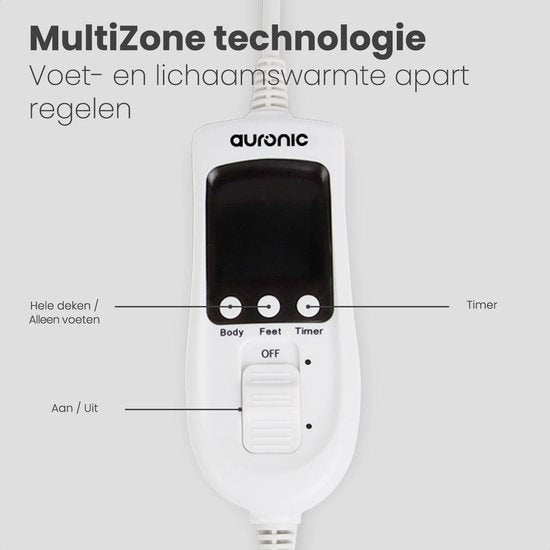 Auronic Electric Blanket - 2 Personen - verstellbare Fußzone - 160x150cm - mit Eckgummis - Weiß